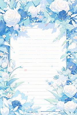 JPG 꽃 하늘색 잎 일러스트 프레임 그림자 사람없음 편지지 감성 카피스페이스 국내일러스트 AI일러스트 AI콘텐츠 식물 컨셉 파란색 공백 편지 파일형식
