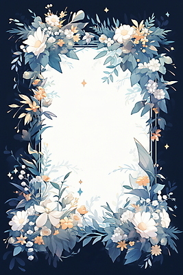 JPG 꽃 잎 일러스트 프레임 사람없음 남색 편지지 감성 카피스페이스 국내일러스트 AI일러스트 AI콘텐츠 식물 컬러 컨셉 공백 편지 파일형식