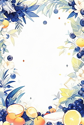 JPG 꽃 잎 오렌지 일러스트 프레임 사람없음 반짝임 남색 편지지 블루베리 감성 카피스페이스 국내일러스트 AI일러스트 AI콘텐츠 식물 컬러 컨셉 과일 모션 공백 편지 파일형식