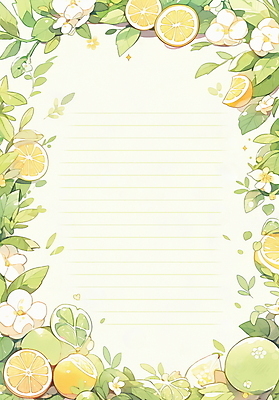 JPG 꽃 잎 일러스트 프레임 사람없음 연두색 노란색 레몬 편지지 라임 감성 카피스페이스 국내일러스트 AI일러스트 AI콘텐츠 식물 컬러 컨셉 과일 초록색 공백 편지 파일형식