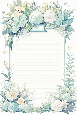JPG 꽃 잎 일러스트 프레임 사람없음 풀 편지지 감성 민트색 카피스페이스 국내일러스트 AI일러스트 AI콘텐츠 식물 컬러 컨셉 공백 편지 파일형식
