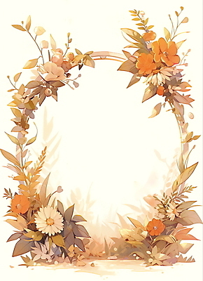 JPG 꽃 낙엽 일러스트 프레임 사람없음 주황색 가을 원형 풀 편지지 감성 카피스페이스 국내일러스트 AI일러스트 AI콘텐츠 도형 식물 계절 컬러 컨셉 잎 공백 편지 파일형식