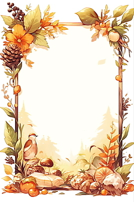 JPG 꽃 낙엽 일러스트 프레임 감 사람없음 주황색 견과류 가을 편지지 참새 솔방울 감성 카피스페이스 국내일러스트 AI일러스트 AI콘텐츠 식물 계절 컬러 컨셉 잎 과일 조류 공백 편지 파일형식