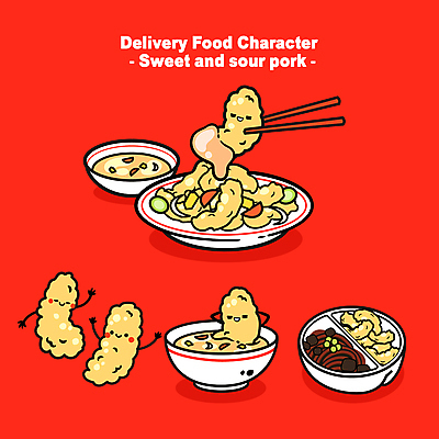 그릇 접시 일러스트 젓가락 사람없음 빨간색 중식 소스 짜장면 음식캐릭터 탕수육 배달음식 월간캐릭터 일러캐릭터 AI파일 캐릭터 식기 음식 컬러 수저 양념 배달 파일형식 벡터
