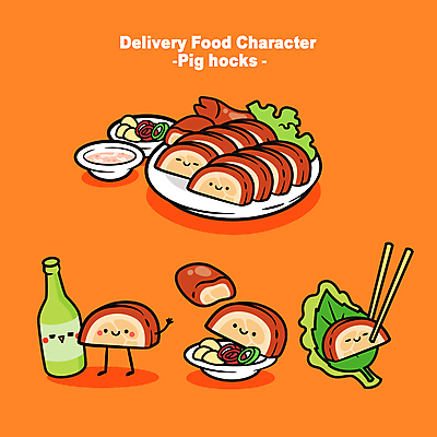 접시 일러스트 젓가락 고추 마늘 사람없음 주황색 쌈 음식캐릭터 족발 소주병 배달음식 새우젓 쌈채소 월간캐릭터 일러캐릭터 AI파일 캐릭터 식기 음식 컬러 채소 술병 수저 돼지고기 배달 소주 젓갈 파일형식 벡터