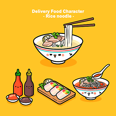 그릇 일러스트 젓가락 들기 사람없음 노란색 숟가락 음식캐릭터 배달음식 소스통 쌀국수 월남쌈 월간캐릭터 일러캐릭터 AI파일 캐릭터 식기 음식 컬러 모션 수저 통 소스_음식 배달 국수 베트남음식 파일형식 벡터