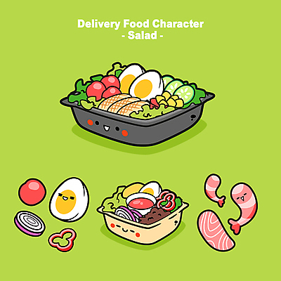 일러스트 방울토마토 양파 새우 파프리카 사람없음 연두색 계란 샐러드 소스 도시락 음식캐릭터 삶은계란 건강식 도시락통 배달음식 연어회 월간캐릭터 일러캐릭터 AI파일 캐릭터 음식 토마토 채소 갑각류 초록색 알 생선회 용기_그릇 양념 계란요리 배달 연어 파일형식 벡터