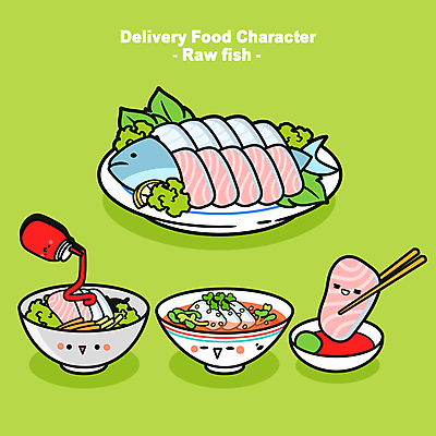 그릇 접시 일러스트 젓가락 사람없음 연두색 생선회 회 고추냉이 음식캐릭터 종지 물회 배달음식 젓가락질 초고추장 회덮밥 플레이팅 월간캐릭터 일러캐릭터 AI파일 캐릭터 식기 음식 수저 손짓 초록색 양념 상차림 배달 덮밥 파일형식 벡터