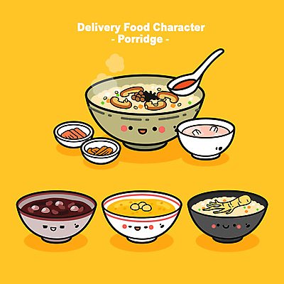 그릇 일러스트 김치 사람없음 노란색 숟가락 음식캐릭터 죽 단팥죽 배달음식 버섯죽 인삼죽 호박죽 월간캐릭터 소고기버섯죽 일러캐릭터 AI파일 캐릭터 식기 한식 음식 컬러 수저 배달 파일형식 벡터