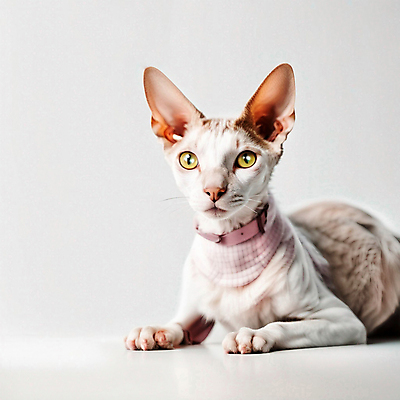 JPG 편집이미지 한마리 엎드리기 실내 사람없음 반려동물 고양이 스핑크스고양이 반려묘 편집실사 고양이목걸이 AI포토 AI콘텐츠 동물 1 포유류 모션 내부 CG 파일형식 애묘용품
