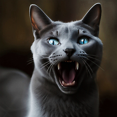 JPG 편집이미지 한마리 실내 입벌림 사람없음 반려동물 고양이 위협 러시안블루 포효 반려묘 편집실사 AI포토 AI콘텐츠 동물 1 포유류 표정 내부 외침 CG 파일형식