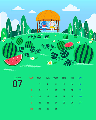 나무 구름 꽃 여유 일러스트 하늘 휴식 수박 들기 앉기 사람없음 연두색 여름 달력 용띠 용 먹기 원두막 용캐릭터 7월 수박밭 갑진년 국내일러스트 일러캐릭터 AI파일 자연요소 식물 캐릭터 계절 감정 컨셉 밭 과일 모션 초록색 십이지신 날짜 파일형식 벡터 2024년