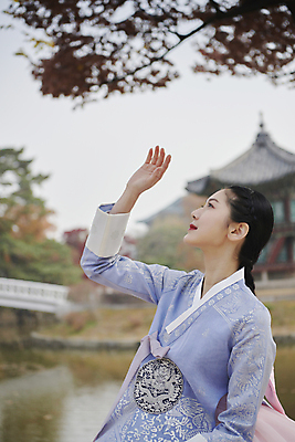 포토 JPG 주간 한국전통 여자 서울 한명 상반신 20대 성인 야외 옆모습 아웃포커스 손들기 한국인 올려보기 가을 한복 경복궁 단아함 향원정 성인여자한명만 국내포토 자연요소 1 전통 계절 뷰포인트 모션 한국 촬영기법 사람 동양인 청년 궁전 전통의상 누각 여자한명만 성인여자만 파일형식