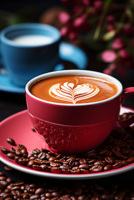 JPG 편집이미지 커피 사람없음 카페 원두 커피잔 디지털합성 라떼 라떼아트 편집소스 편집실사 AI포토 AI콘텐츠 음료 잔 상점 CG 그림 파일형식