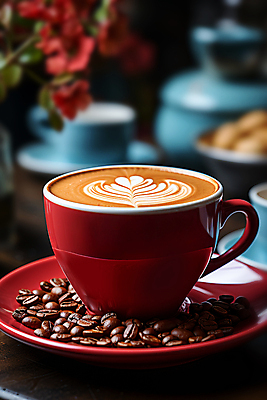 JPG 편집이미지 꽃 커피 한잔 사람없음 카페 원두 커피잔 디지털합성 라떼 라떼아트 편집소스 편집실사 AI포토 AI콘텐츠 식물 1 음료 잔 상점 CG 그림 파일형식