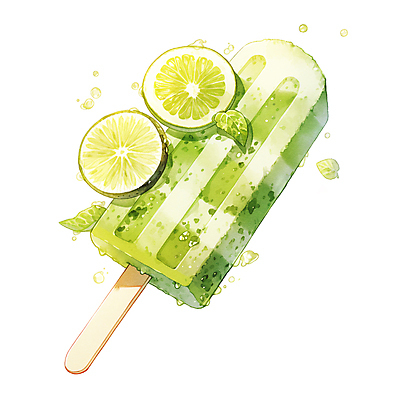 JPG 음식 일러스트 수채화 사람없음 연두색 여름 라임 상큼 과일아이스크림 막대아이스크림 아이스바 국내일러스트 AI일러스트 AI콘텐츠 계절 과일 아이스크림 초록색 파일형식