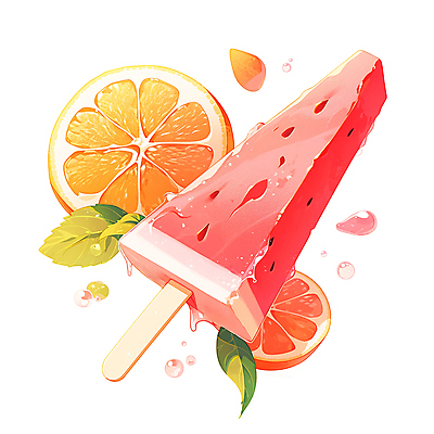 JPG 음식 잎 오렌지 일러스트 수채화 수박 사람없음 여름 물방울 자몽 상큼 과일아이스크림 막대아이스크림 아이스바 국내일러스트 AI일러스트 AI콘텐츠 식물 계절 과일 아이스크림 파일형식