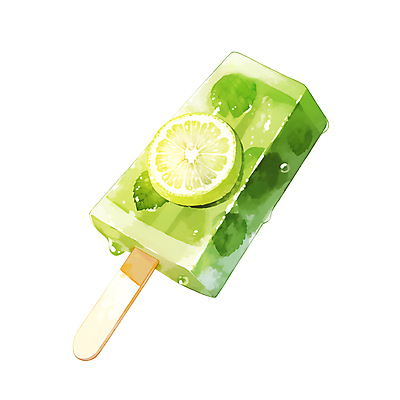 JPG 음식 일러스트 수채화 사람없음 연두색 여름 라임 상큼 과일아이스크림 막대아이스크림 아이스바 국내일러스트 AI일러스트 AI콘텐츠 계절 과일 아이스크림 초록색 파일형식