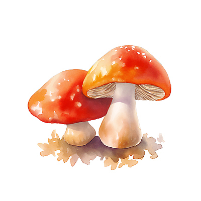 JPG 잎 일러스트 수채화 사람없음 빨간색 버섯 가을 국내일러스트 AI일러스트 AI콘텐츠 식물 계절 컬러 파일형식