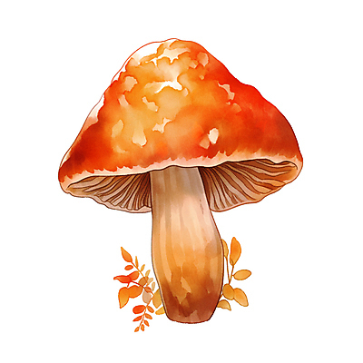 JPG 일러스트 수채화 사람없음 빨간색 버섯 가을 풀잎 국내일러스트 AI일러스트 AI콘텐츠 계절 컬러 잎 풀_식물 파일형식