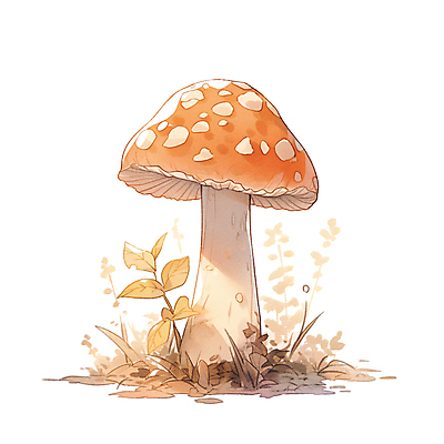 JPG 일러스트 수채화 사람없음 주황색 버섯 가을 풀잎 국내일러스트 AI일러스트 AI콘텐츠 계절 컬러 잎 풀_식물 파일형식