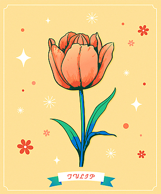 꽃 일러스트 사람없음 반짝임 노란색 봄 튤립 오브젝트 국내일러스트 AI파일 식물 계절 컬러 모션 파일형식 벡터