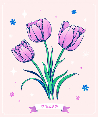 꽃 분홍색 일러스트 사람없음 반짝임 봄 튤립 오브젝트 국내일러스트 AI파일 식물 계절 컬러 모션 파일형식 벡터