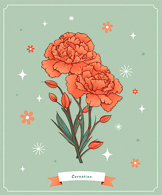 꽃 일러스트 사람없음 초록색 반짝임 주황색 봄 어버이날 5월 스승의날 카네이션 오브젝트 국내일러스트 AI파일 식물 계절 기념일 컬러 모션 날짜 파일형식 벡터