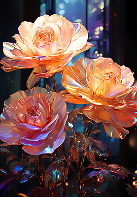 JPG 편집이미지 유리 사람없음 그래픽 반짝임 컬러풀 장미 디지털합성 오브젝트 편집소스 이미지편집 편집실사 AI컴퓨터그래픽 AI콘텐츠 꽃 컬러 모션 재질 CG 파일형식