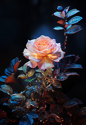 JPG 편집이미지 잎 유리 사람없음 그래픽 반짝임 컬러풀 장미 디지털합성 오브젝트 편집소스 이미지편집 편집실사 AI컴퓨터그래픽 AI콘텐츠 식물 꽃 컬러 모션 재질 CG 파일형식