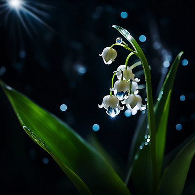 JPG 편집이미지 자연 사람없음 빛 반짝임 물방울 풀잎 빗방울 보케 은방울꽃 빛망울 편집실사 AI포토 AI콘텐츠 꽃 잎 모션 풀_식물 비_날씨 CG 생태계 파일형식