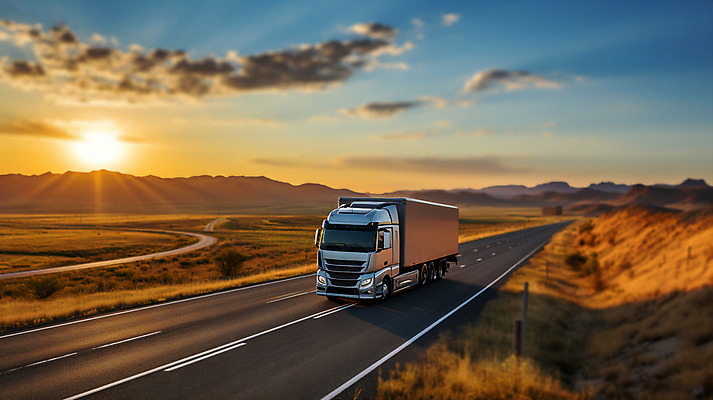 JPG 구름 편집이미지 도로 하늘 풍경 사람없음 태양 일몰 배송 디지털합성 택배 화물트럭 편집소스 탑차 편집실사 AI포토 AI콘텐츠 자연요소 길 교통시설 노을 트럭 운송업 CG 파일형식