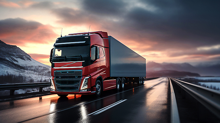 JPG 구름 편집이미지 도로 하늘 산 풍경 사람없음 일몰 배송 디지털합성 택배 화물트럭 편집소스 탑차 편집실사 AI포토 AI콘텐츠 자연요소 길 교통시설 노을 트럭 운송업 CG 파일형식