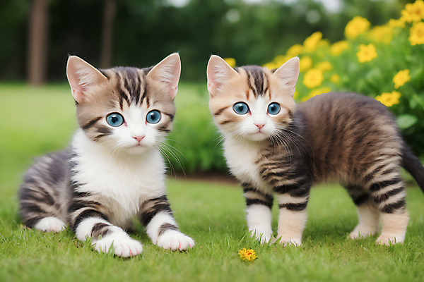 JPG 편집이미지 응시 꽃 새끼 자연 잔디 사람없음 야외 귀여움 고양이 편집실사 AI포토 AI콘텐츠 식물 동물 시선 컨셉 포유류 반려동물 CG 생태계 파일형식