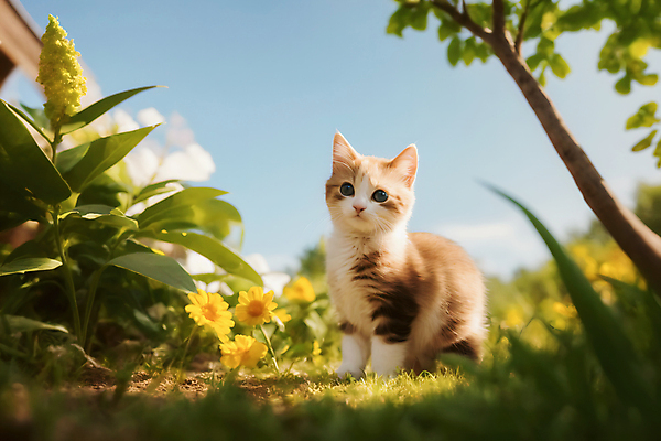 JPG 나무 편집이미지 꽃 새끼 잎 자연 잔디 사람없음 야외 귀여움 고양이 편집실사 AI포토 AI콘텐츠 식물 동물 컨셉 포유류 반려동물 CG 생태계 파일형식