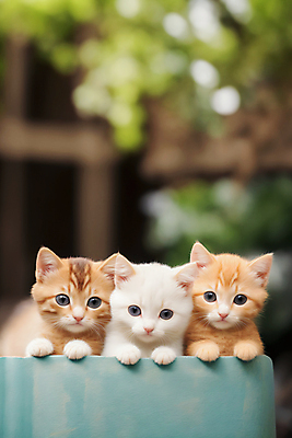 JPG 편집이미지 응시 새끼 자연 세마리 사람없음 야외 아웃포커스 귀여움 고양이 편집실사 AI포토 AI콘텐츠 동물 시선 컨셉 포유류 촬영기법 3 반려동물 CG 생태계 파일형식