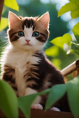 JPG 나무 편집이미지 새끼 잎 자연 사람없음 야외 귀여움 고양이 편집실사 AI포토 AI콘텐츠 식물 동물 컨셉 포유류 반려동물 CG 생태계 파일형식