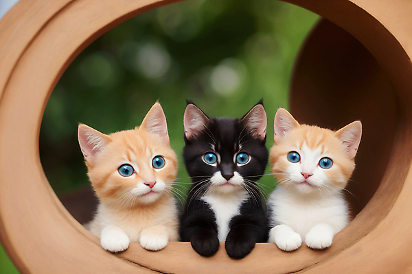 JPG 편집이미지 응시 새끼 자연 세마리 사람없음 야외 아웃포커스 귀여움 고양이 편집실사 AI포토 AI콘텐츠 동물 시선 컨셉 포유류 촬영기법 3 반려동물 CG 생태계 파일형식