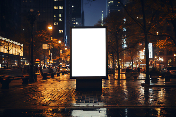 PSD 나무 편집이미지 도로 야경 가로등 자동차 광고판 사람없음 야외 건물 도시 버스정류장 알림 키오스크 목업 카피스페이스 이미지편집 식물 건축물 공공시설 길 육상교통 교통시설 알림판 공백 역 야간 판 파일형식 풍경_경치