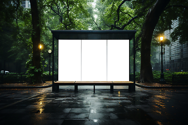 PSD 나무 편집이미지 도로 가로등 광고판 사람없음 야외 건물 도시 버스정류장 알림 오후 키오스크 목업 카피스페이스 이미지편집 식물 건축물 공공시설 길 교통시설 알림판 공백 역 판 파일형식