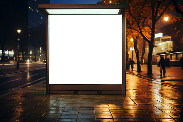 PSD 나무 편집이미지 도로 야경 가로등 광고판 사람없음 야외 건물 빛 도시 버스정류장 알림 키오스크 목업 카피스페이스 이미지편집 식물 건축물 공공시설 길 교통시설 알림판 공백 역 야간 판 파일형식 풍경_경치