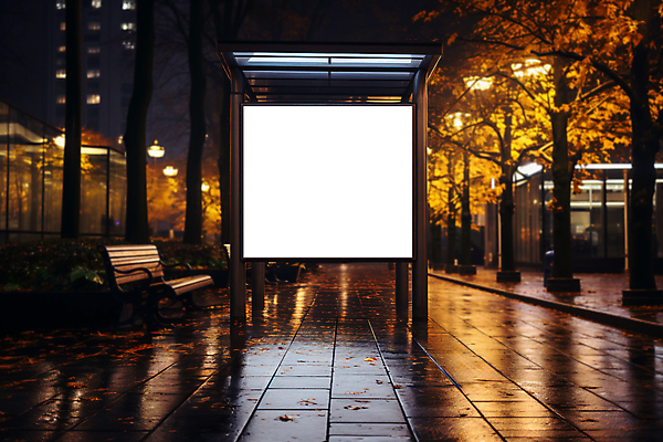 PSD 나무 편집이미지 야경 가로등 벤치 거리 광고판 사람없음 야외 건물 도시 버스정류장 알림 키오스크 목업 카피스페이스 이미지편집 식물 건축물 공공시설 의자 알림판 공백 역 야간 판 파일형식 풍경_경치