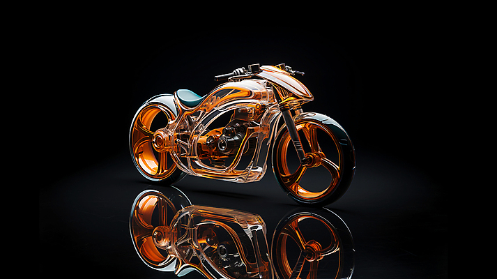 JPG 편집이미지 교통수단 미래 사람없음 주황색 오토바이 디지털합성 편집소스 편집실사 AI컴퓨터그래픽 AI콘텐츠 컬러 교통 컨셉 바이크 CG 파일형식