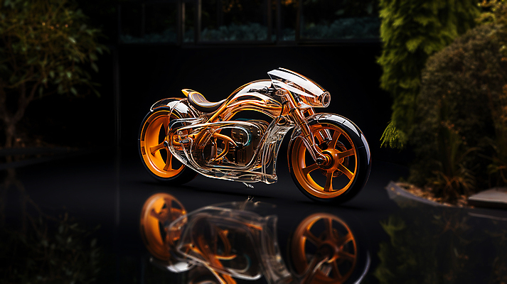 JPG 편집이미지 교통수단 미래 사람없음 반사 오토바이 풀 디지털합성 편집소스 편집실사 AI컴퓨터그래픽 AI콘텐츠 식물 교통 컨셉 바이크 CG 파일형식