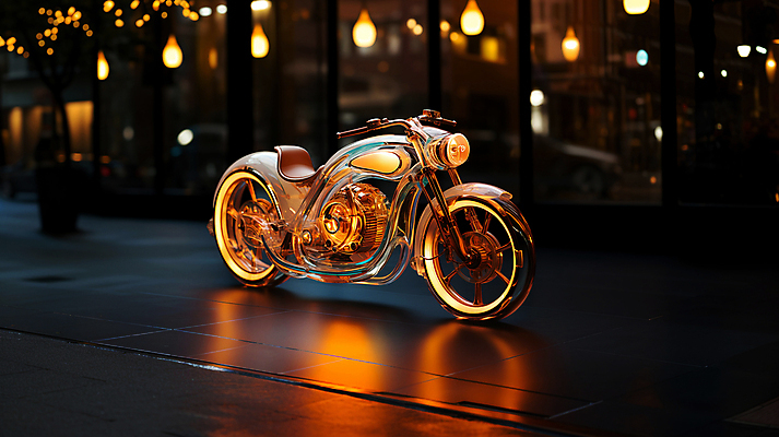 JPG 편집이미지 교통수단 미래 거리 사람없음 건물 빛 반사 오토바이 디지털합성 편집소스 편집실사 AI컴퓨터그래픽 AI콘텐츠 건축물 교통 컨셉 바이크 CG 파일형식