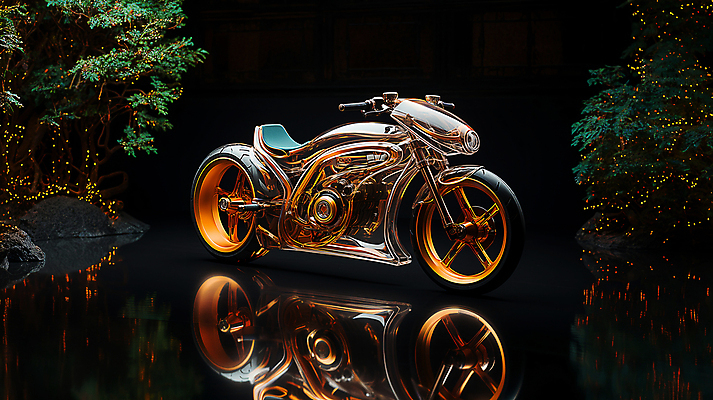 JPG 나무 편집이미지 교통수단 미래 사람없음 빛 반사 오토바이 디지털합성 편집소스 편집실사 AI컴퓨터그래픽 AI콘텐츠 식물 교통 컨셉 바이크 CG 파일형식