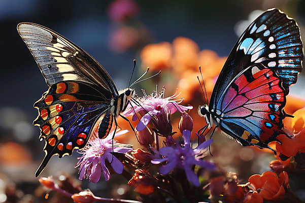 JPG 편집이미지 꽃 나비 곤충 두마리 자연 근접촬영 사람없음 야외 아웃포커스 젖음 물방울 디지털합성 편집소스 편집실사 AI포토 AI콘텐츠 식물 동물 뷰포인트 2 촬영기법 CG 생태계 파일형식
