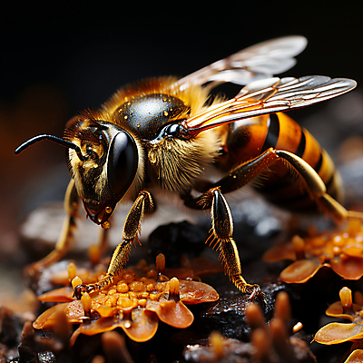 JPG 편집이미지 꽃 곤충 자연 근접촬영 사람없음 야외 아웃포커스 젖음 물방울 꿀벌 벌 디지털합성 편집소스 편집실사 AI포토 AI콘텐츠 식물 동물 뷰포인트 촬영기법 벌_곤충 CG 생태계 파일형식