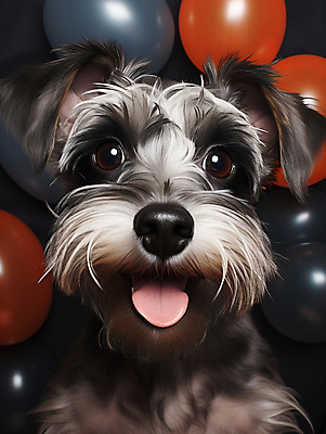 JPG 편집이미지 한마리 사람없음 귀여움 개 강아지 슈나우저 디지털합성 메롱 풍선 편집소스 편집실사 AI포토 AI콘텐츠 1 컨셉 포유류 모션 반려동물 CG 파일형식