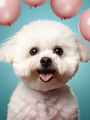 JPG 편집이미지 한마리 사람없음 귀여움 개 강아지 디지털합성 메롱 풍선 비숑프리제 편집소스 편집실사 AI포토 AI콘텐츠 1 컨셉 포유류 모션 반려동물 CG 파일형식